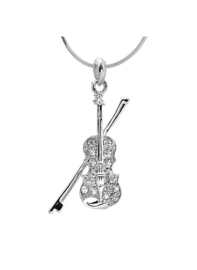 chelseachicNYC - Crystal Violin And Bow Necklace Silver - Image 1