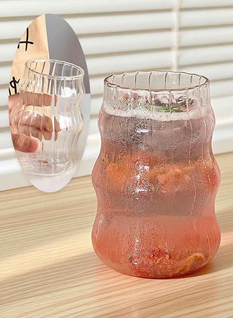 Ribbed Glass Cups, Vintage Drinking Glassware with Wave Shape Design, Bubble Cups for Iced Coffee, Juice, Beverage, Milk, Tea - Image 3