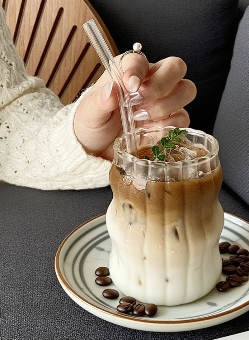 Ribbed Glass Cups, Vintage Drinking Glassware with Wave Shape Design, Bubble Cups for Iced Coffee, Juice, Beverage, Milk, Tea - Image 5