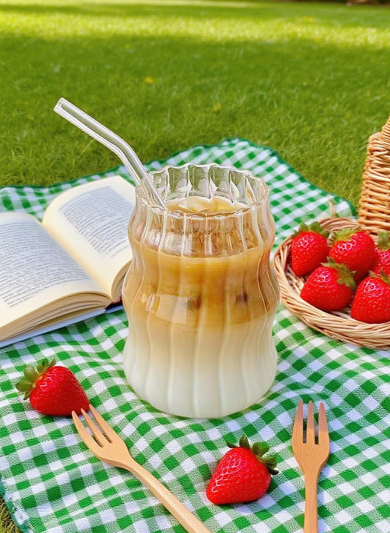 Ribbed Glass Cups, Vintage Drinking Glassware with Wave Shape Design, Bubble Cups for Iced Coffee, Juice, Beverage, Milk, Tea - Image 4