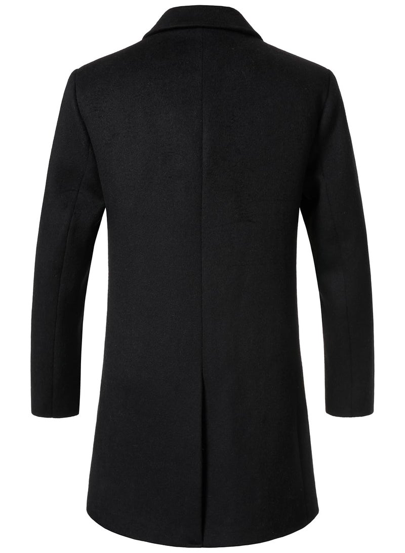 FANARCHER Menâ€™s Wool Blend Pea Coat Casual Long Jacket Single Breasted Overcoat Notched Collar Winter Trench Coat - Image 4
