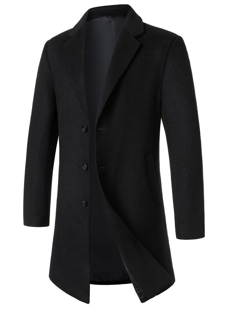 FANARCHER Menâ€™s Wool Blend Pea Coat Casual Long Jacket Single Breasted Overcoat Notched Collar Winter Trench Coat - Image 3