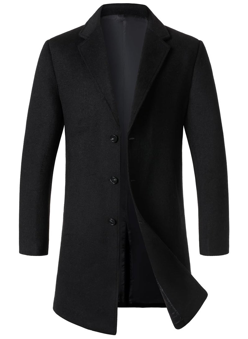 FANARCHER Menâ€™s Wool Blend Pea Coat Casual Long Jacket Single Breasted Overcoat Notched Collar Winter Trench Coat - Image 1