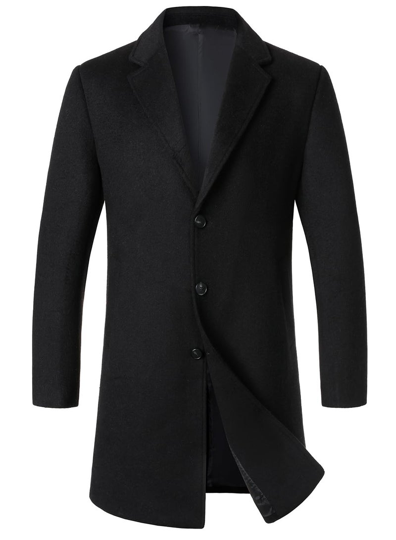 FANARCHER Menâ€™s Wool Blend Pea Coat Casual Long Jacket Single Breasted Overcoat Notched Collar Winter Trench Coat - Image 2