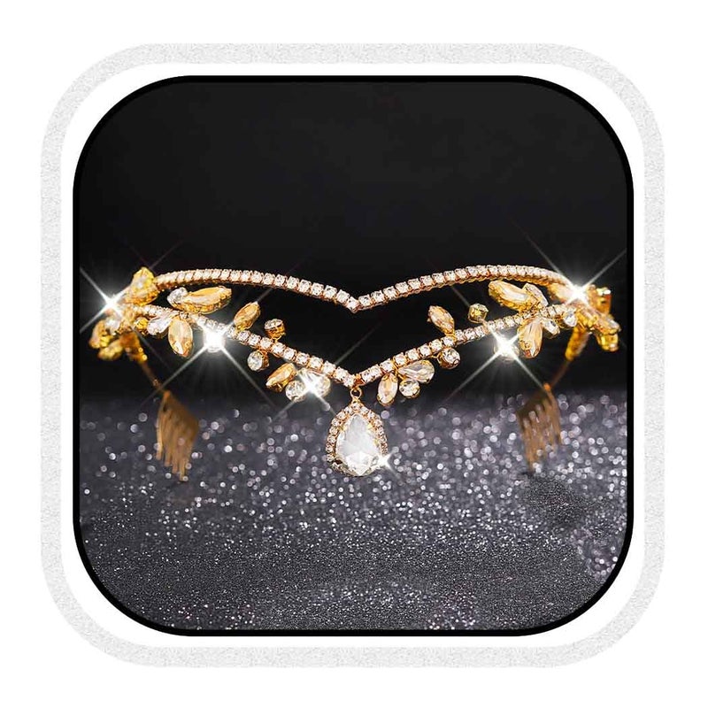 CLOACE Rhinestone Headband Gold Leave Pendant Headpiece Bride Wedding Crystal Hair Accessories for Women and Adult - Image 1