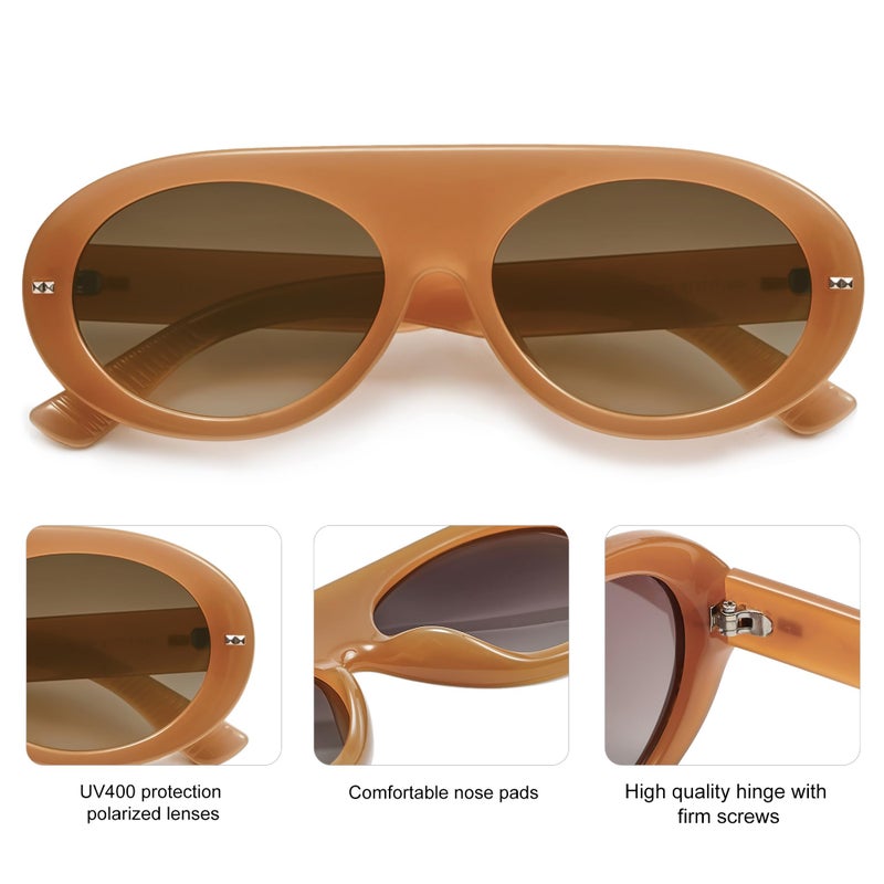 SOJOS Trendy Flat Top Polarized Sunglasses for Women Men Large Retro Chunky Frame Oval Lens Sun Glasses SJ2279 - Image 4