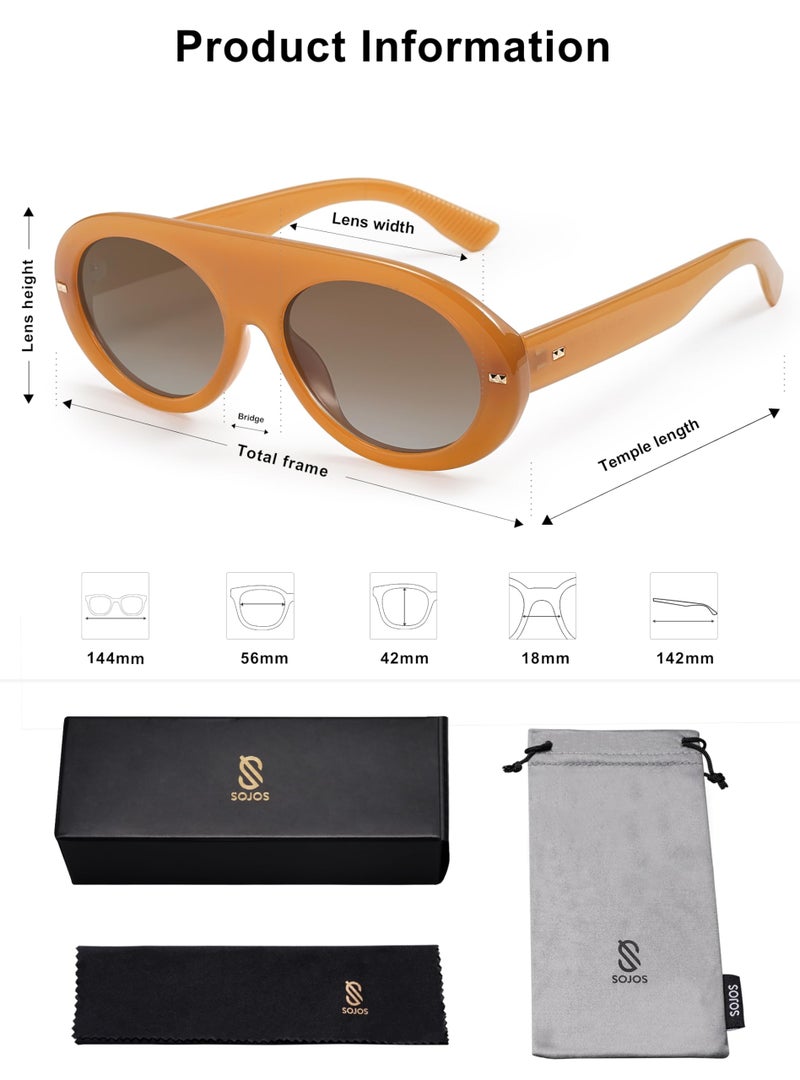 SOJOS Trendy Flat Top Polarized Sunglasses for Women Men Large Retro Chunky Frame Oval Lens Sun Glasses SJ2279 - Image 5