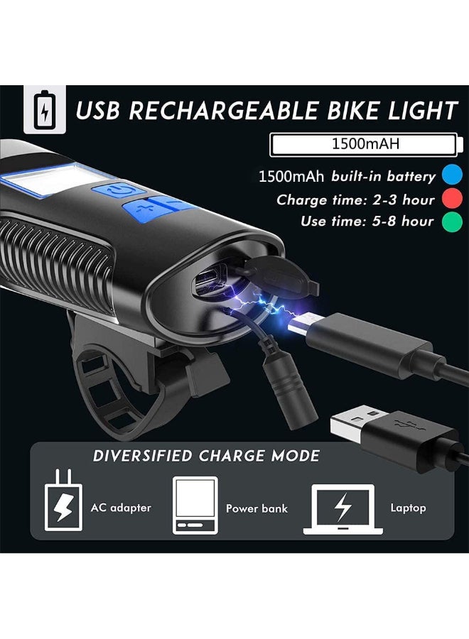 Generic Bicycle Computer Front and Tail Bike LED Light Combo Set, Horn and Speedometer, USB Rechargeable with Long Battery Life IPX5 Waterproof, 4 Lighting Modes, Fits All Mountain & Road Bikes  - Image 3