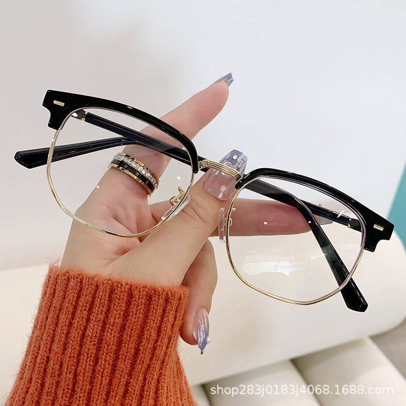 Anti-Blue Light Flat Mirror Retro Women'S Glasses Frame Men'S Business Casual Trendy Science And Engineering Boys' Myopia Glasses - Image 1