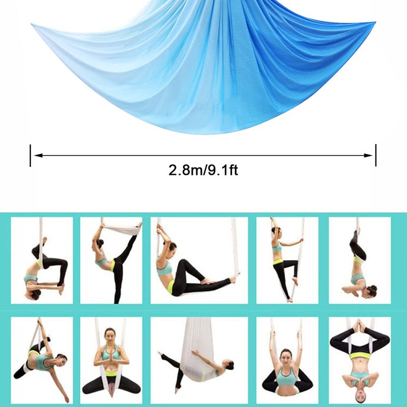 FOSER Aerial Yoga Hammock Aerial Yoga Swing with Daisy Chains Carabiners for Inverted Gravity Yoga Flip with Instruction Manual 5M×2.8M (Gradient Blue) - Image 3