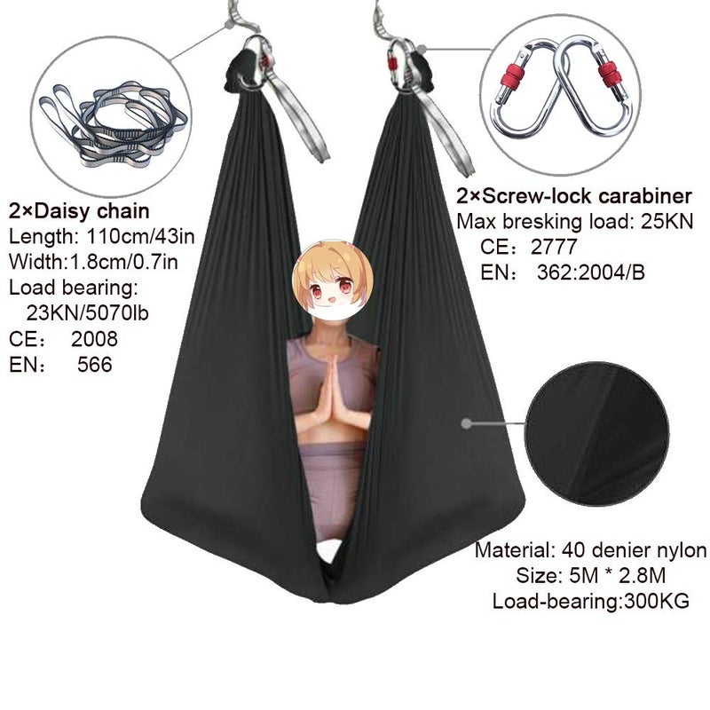 FOSER Aerial Yoga Hammock Aerial Yoga Swing with Daisy Chains Carabiners for Inverted Gravity Yoga Flip with Instruction Manual 5M×2.8M (Gradient Blue) - Image 2