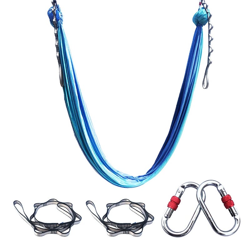 FOSER Aerial Yoga Hammock Aerial Yoga Swing with Daisy Chains Carabiners for Inverted Gravity Yoga Flip with Instruction Manual 5M×2.8M (Gradient Blue) - Image 1
