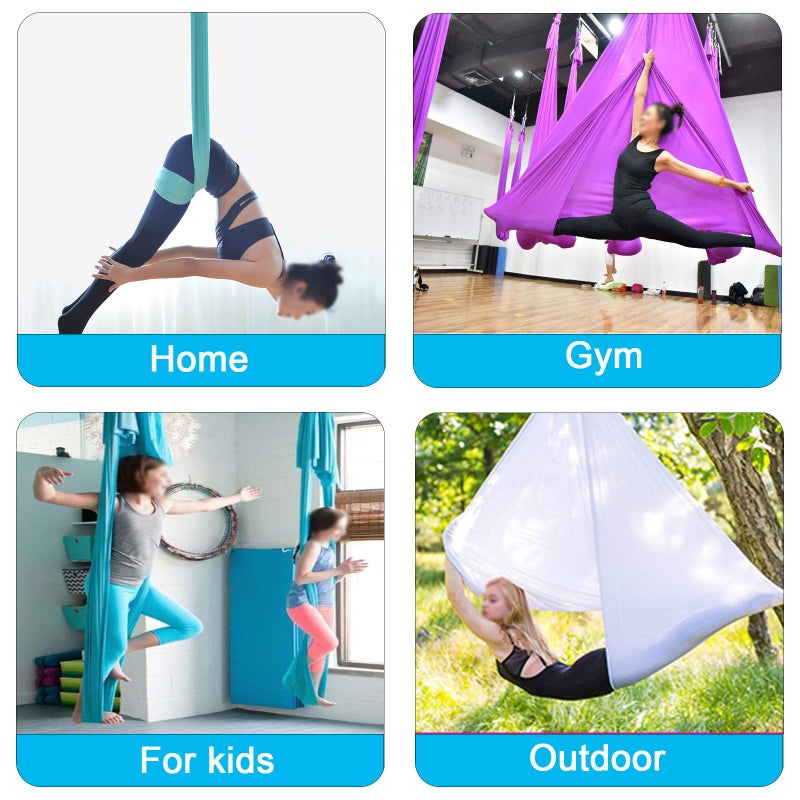 FOSER Aerial Yoga Hammock Aerial Yoga Swing with Daisy Chains Carabiners for Inverted Gravity Yoga Flip with Instruction Manual 5M×2.8M (Gradient Blue) - Image 5