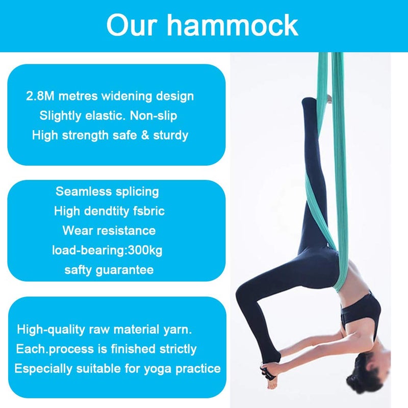 FOSER Aerial Yoga Hammock Aerial Yoga Swing with Daisy Chains Carabiners for Inverted Gravity Yoga Flip with Instruction Manual 5M×2.8M (Gradient Blue) - Image 4