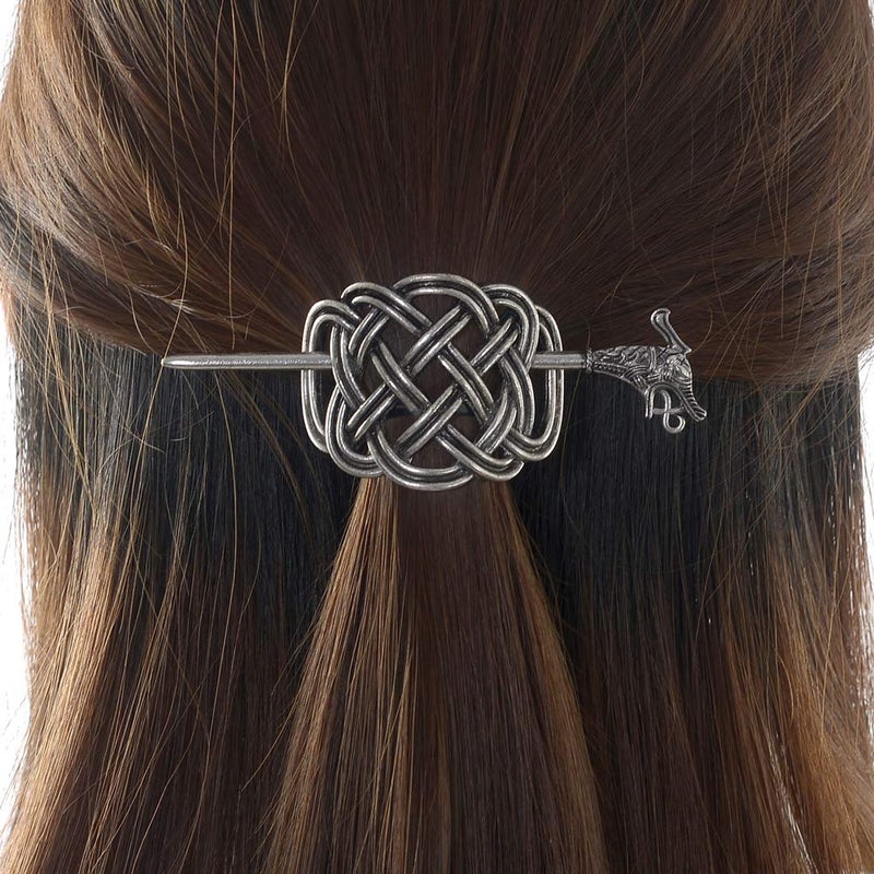 Viking Celtic Hair Clips Hairpins Viking Hair Accessories Celtic Knot Hair Pins Antique Silver Hair Sticks Irish Hair Decor Accessories for Long Hair Jewelry Braids Hair Slide Clip