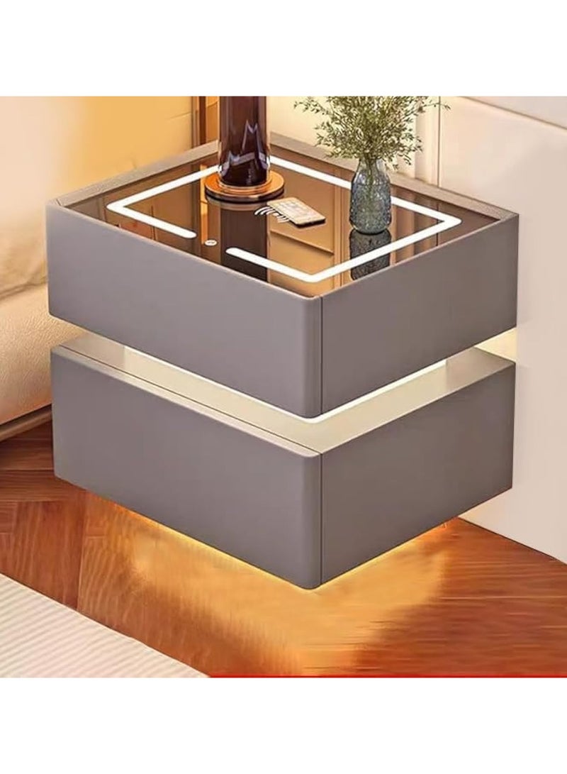 DubaiGallery طاولة جانبية حديثة بجانب السرير مع مرآة LED، ضوء حساس، شحن لاسلكي ومكبر صوت بلوتوث - Image 1