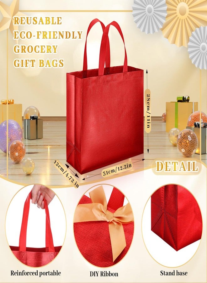 Epakh 48 Pcs Red Reusable Gift Bag with Handle 12.2 x 4.72 x 11.02 Inch Wedding Reusable Grocery Tote Gift Bag Bulk Non Woven Bridesmaid Goodie Bags for Wedding Baby Shower Birthday Party Favor - Image 2