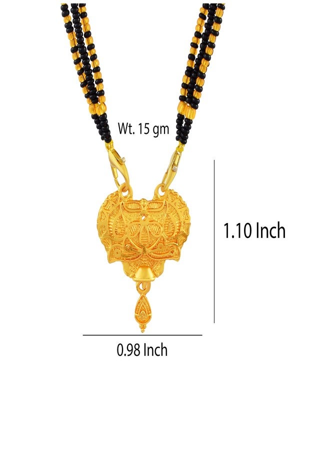 morir Antique Gold Plated Designer Mangalsutra with Engraved Pendant & Black Beads Chain - Image 2