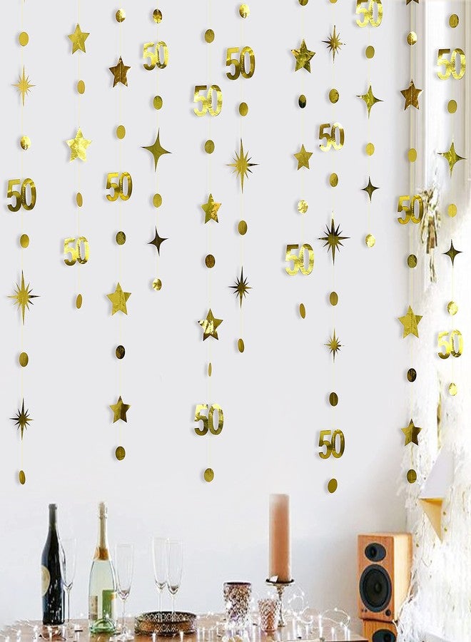 pinkblume Gold 50th Birthday Decorations Number 50 Circle Dot Twinkle Star Garland Metallic Hanging Streamer Bunting Banner Backdrop for 50 Year Old Birthday Happy 50th Anniversary Fiftieth Party Supplies - Image 4