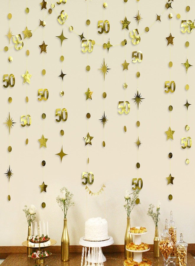 pinkblume Gold 50th Birthday Decorations Number 50 Circle Dot Twinkle Star Garland Metallic Hanging Streamer Bunting Banner Backdrop for 50 Year Old Birthday Happy 50th Anniversary Fiftieth Party Supplies - Image 3