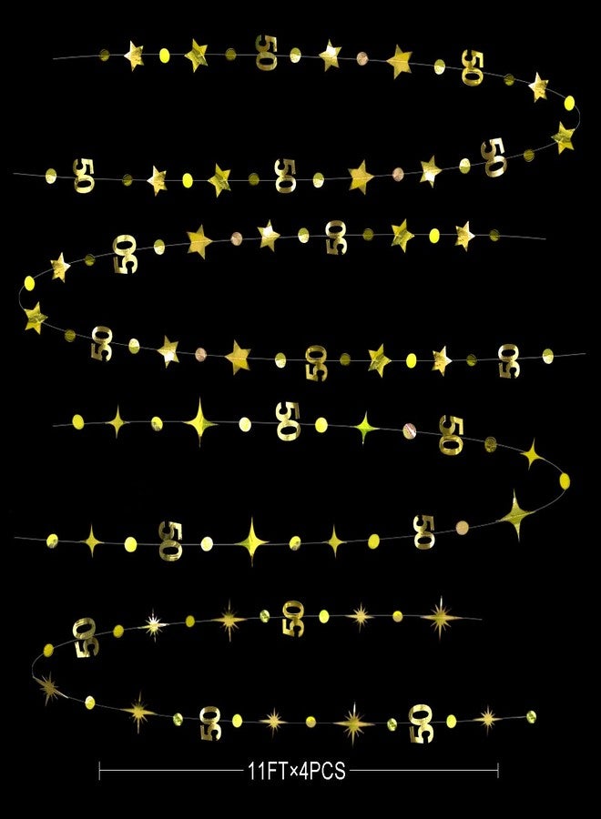 pinkblume Gold 50th Birthday Decorations Number 50 Circle Dot Twinkle Star Garland Metallic Hanging Streamer Bunting Banner Backdrop for 50 Year Old Birthday Happy 50th Anniversary Fiftieth Party Supplies - Image 2