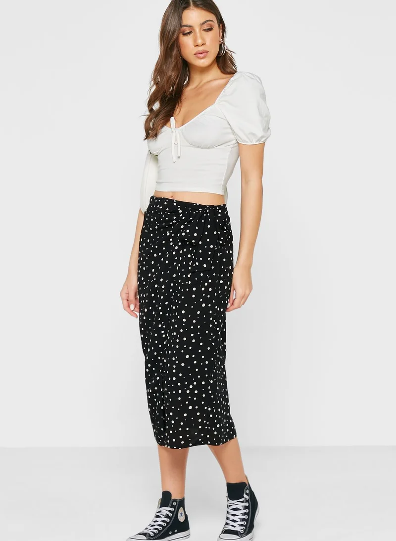 Miss Selfridge Tie Detail Puff Sleeve Crop Top