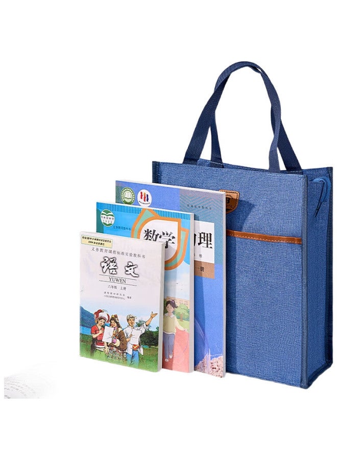 Deli Student Tutoring Bag, Large Capacity Multifunctional Handbag Shopping Bag, Book Carrier, Children'S Art Bag For After-School Classes, Deep Blue - Image 1