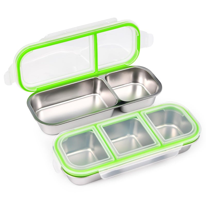 UPTRUST Reusable Snack Containers with Lids, Stainless Steel 2-Compartment and 3-Compartment Snack Box, Divided and Leak-Proof Design for Take-Out Condiments and On-the-Go Snacks - Image 1