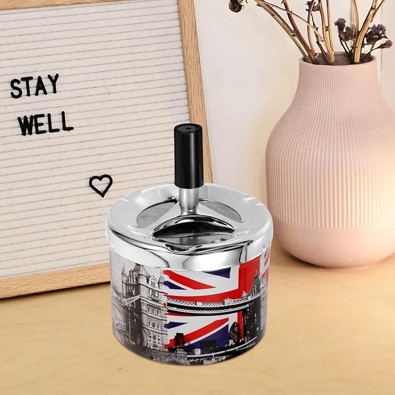 Stainless Steel Windproof Ashtray with Rotary Lid for Indoor Outdoor Home and Car Use - Image 3