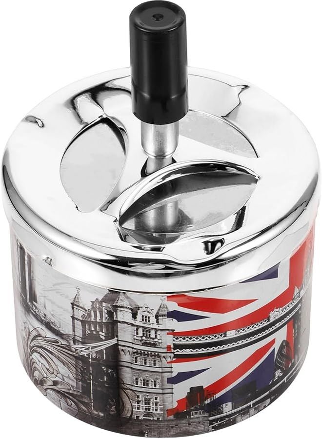 Stainless Steel Windproof Ashtray with Rotary Lid for Indoor Outdoor Home and Car Use - Image 1