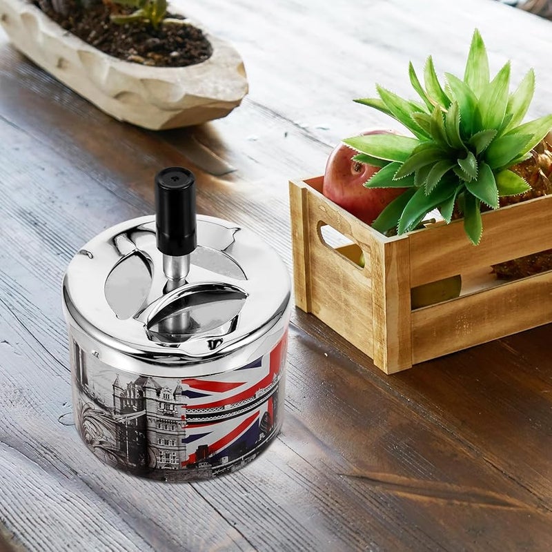 Stainless Steel Windproof Ashtray with Rotary Lid for Indoor Outdoor Home and Car Use - Image 5