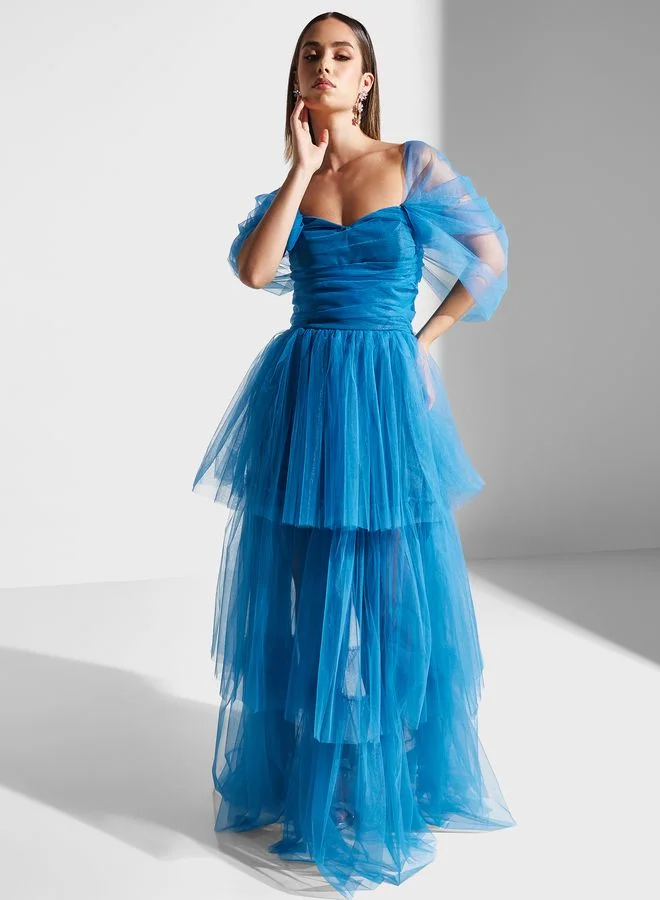 Lace and Beads Ruffle Detail Dress