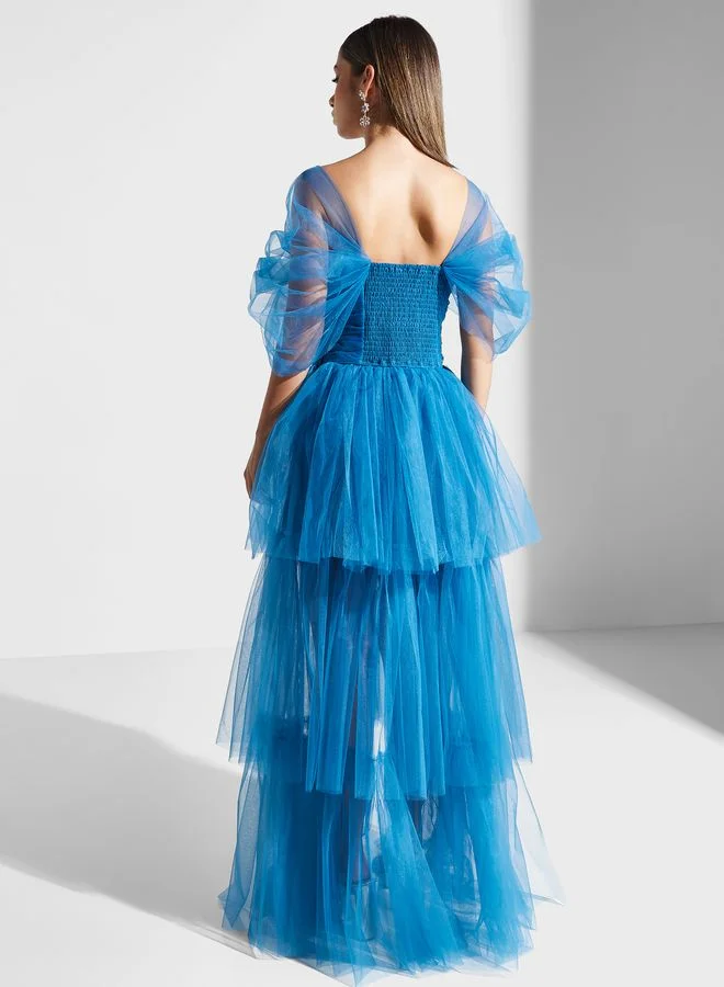 Lace and Beads Ruffle Detail Dress