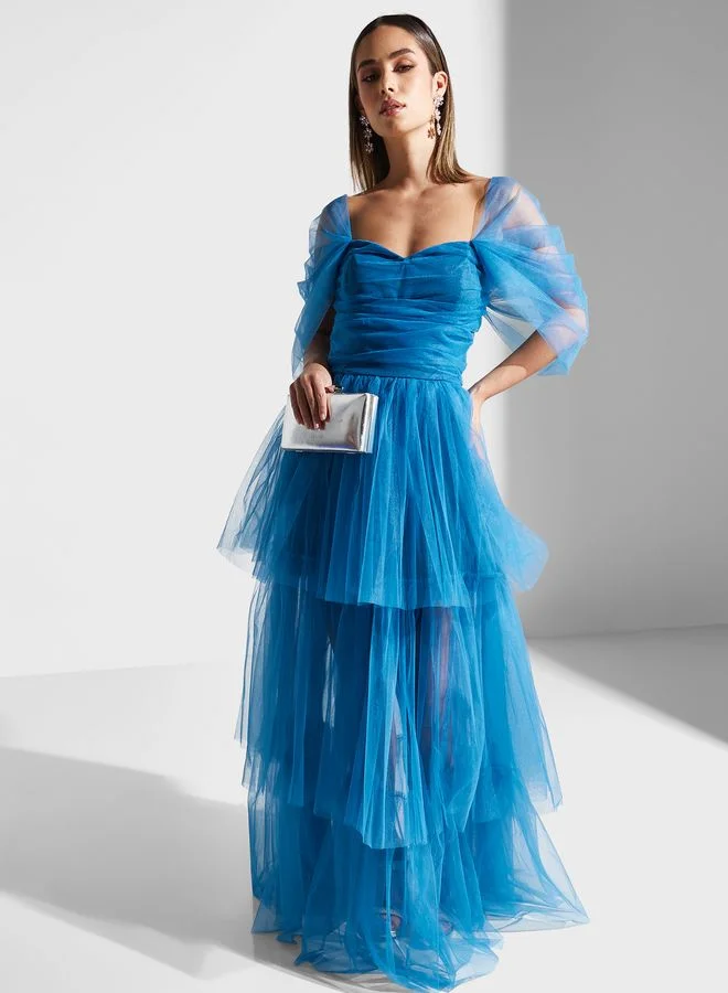 Lace and Beads Ruffle Detail Dress