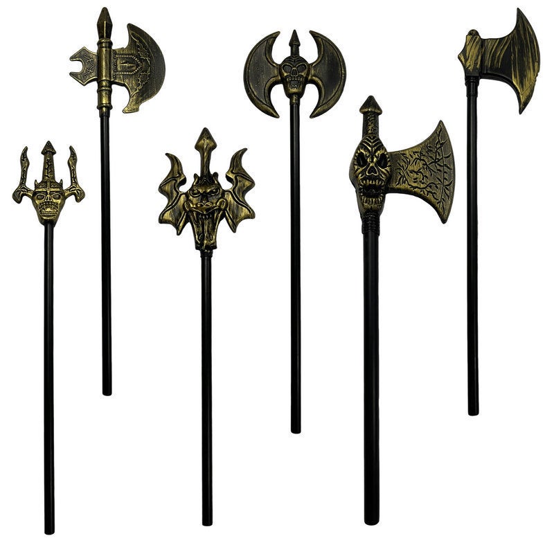 Halloween Cosplay Props Ghost Sickle Axe Double-Sided Axe Painted Gold Bronze Trigeminal 40Cm - Image 4