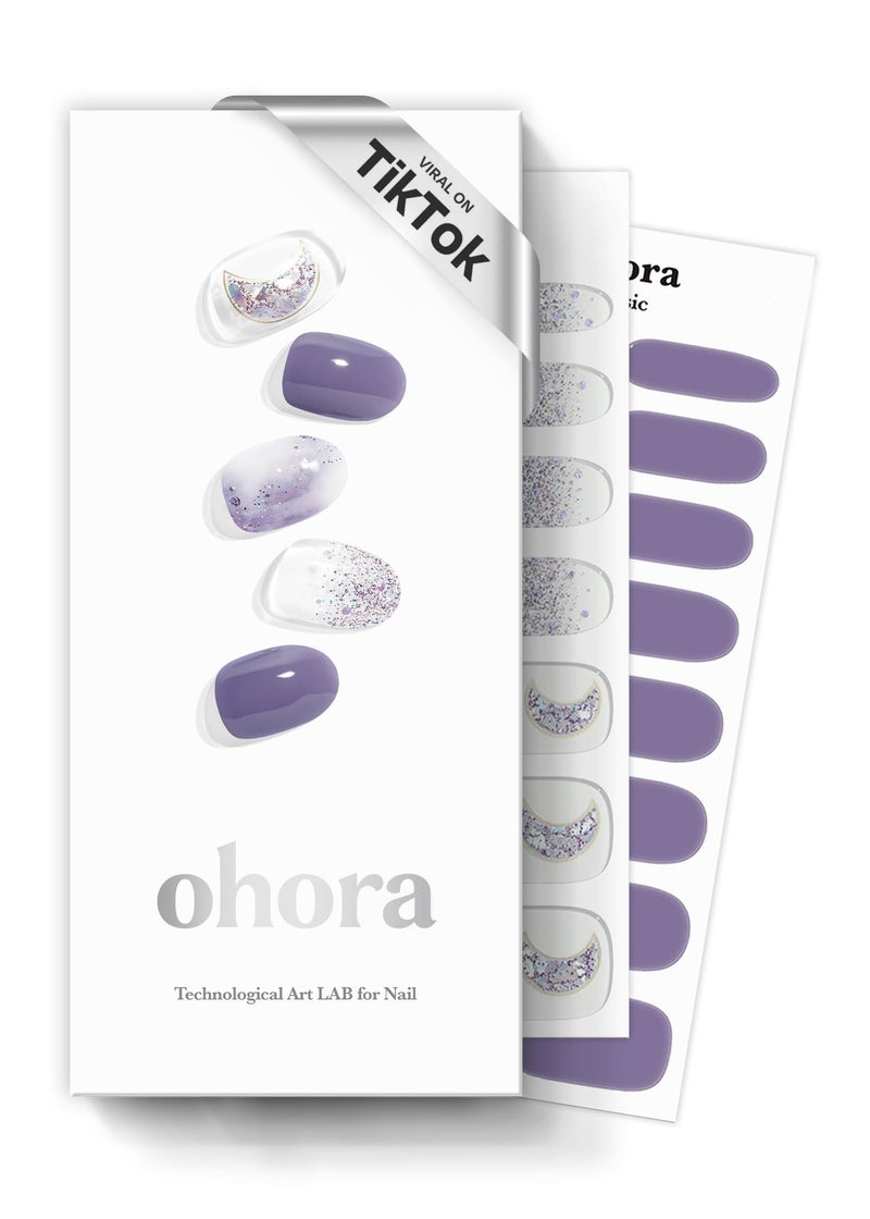 ohora Semi Cured Gel Nail Strips (N Goblin Moon) - Purple, Patterned, Works with Any UV/LED Lamps, Salon-Quality, Long Lasting, Easy to Apply & Remove - Includes 2 Prep Pads, Nail File & Wooden Stick - Image 1