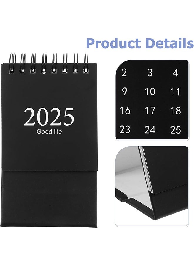HY - Mini Desk Calendar 2025, Standing Flip Small Desk Calendar- July 2024 to Dec 2025 18 Monthly Desktop Calendar- Thick Paper Twin-Wire Binding for Home or Office (Black) - Image 1