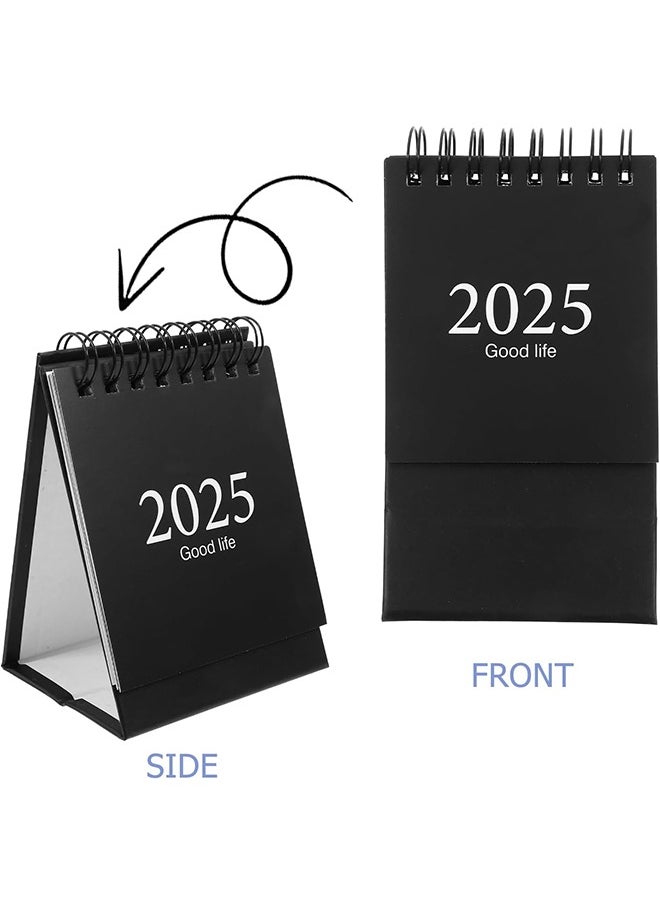 HY - Mini Desk Calendar 2025, Standing Flip Small Desk Calendar- July 2024 to Dec 2025 18 Monthly Desktop Calendar- Thick Paper Twin-Wire Binding for Home or Office (Black) - Image 1