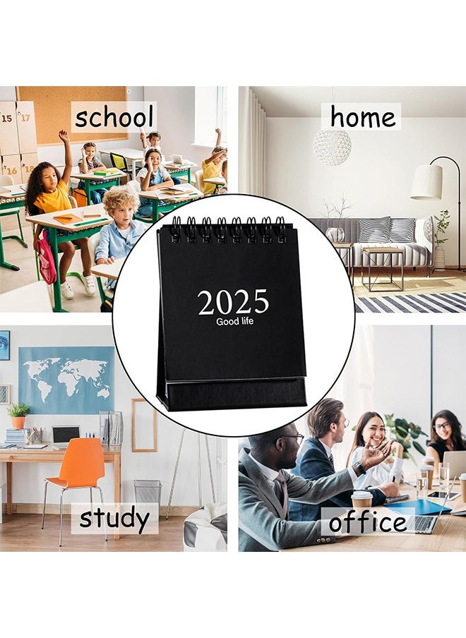 HY - Mini Desk Calendar 2025, Standing Flip Small Desk Calendar- July 2024 to Dec 2025 18 Monthly Desktop Calendar- Thick Paper Twin-Wire Binding for Home or Office (Black) - Image 1