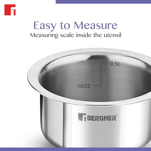 Bergner BE Essentials Tri-Ply Stainless Steel Junior Tope Set of 3 Pcs Set - 10 cm/500 ml, 11 cm/700ml, 12 cm/800ml, 3 Pc Patila Set, Topia Set, Induction Bottom and Gas Stove Ready - Image 4