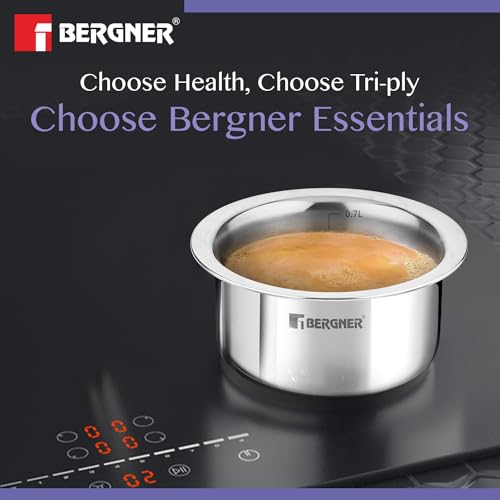 Bergner BE Essentials Tri-Ply Stainless Steel Junior Tope Set of 3 Pcs Set - 10 cm/500 ml, 11 cm/700ml, 12 cm/800ml, 3 Pc Patila Set, Topia Set, Induction Bottom and Gas Stove Ready - Image 5