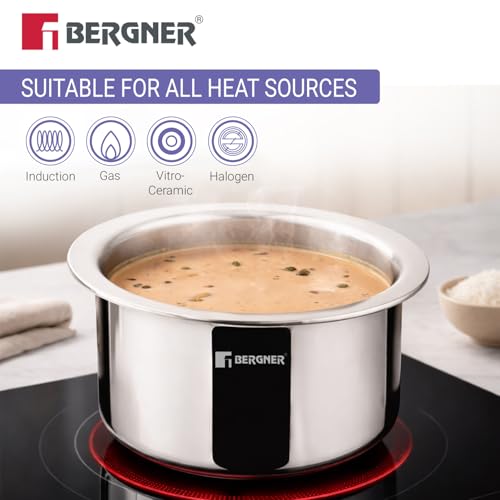 Bergner BE Essentials Tri-Ply Stainless Steel Junior Tope Set of 3 Pcs Set - 10 cm/500 ml, 11 cm/700ml, 12 cm/800ml, 3 Pc Patila Set, Topia Set, Induction Bottom and Gas Stove Ready - Image 2