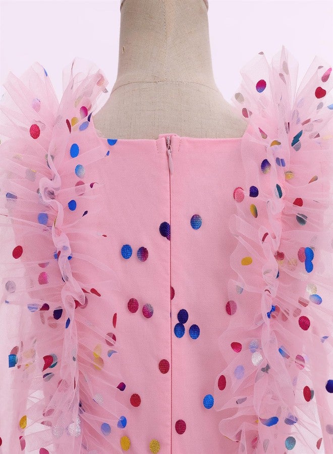 IDOPIP Toddler Girls Birthday Dresses Embroidery Floral Confetti Tulle Tutu Kid Princess Pageant Party Long Sleeve Dress 3-8T, Pink Heart, 7-8 Years - Image 4