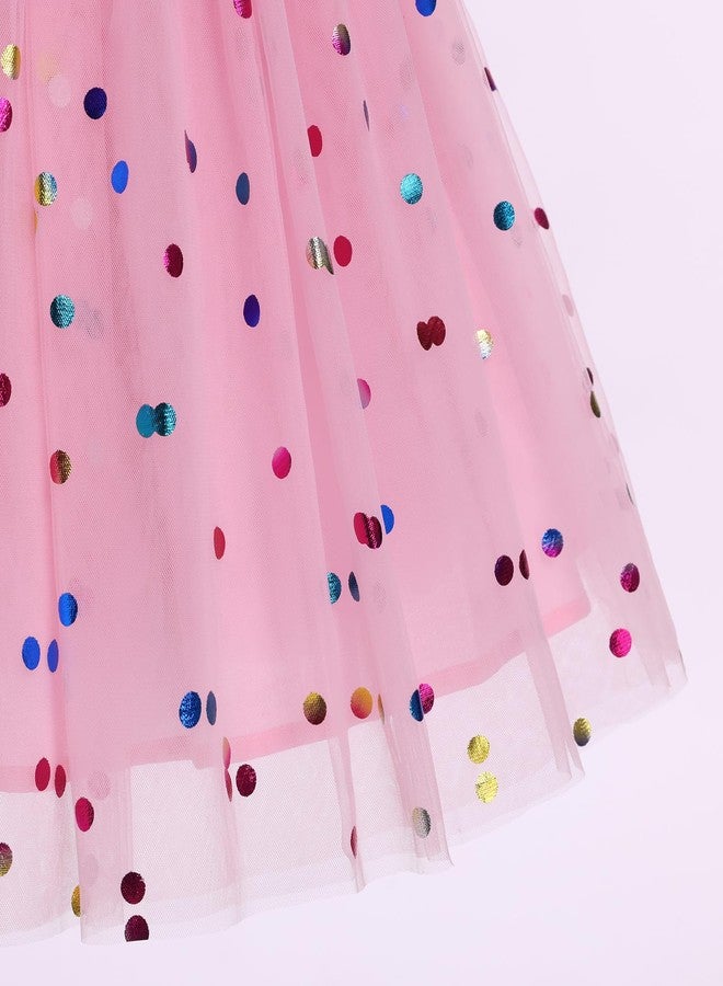 IDOPIP Toddler Girls Birthday Dresses Embroidery Floral Confetti Tulle Tutu Kid Princess Pageant Party Long Sleeve Dress 3-8T, Pink Heart, 7-8 Years - Image 5