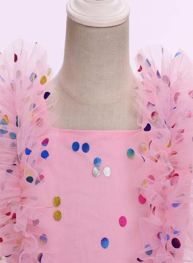 IDOPIP Toddler Girls Birthday Dresses Embroidery Floral Confetti Tulle Tutu Kid Princess Pageant Party Long Sleeve Dress 3-8T, Pink Heart, 7-8 Years - Image 3
