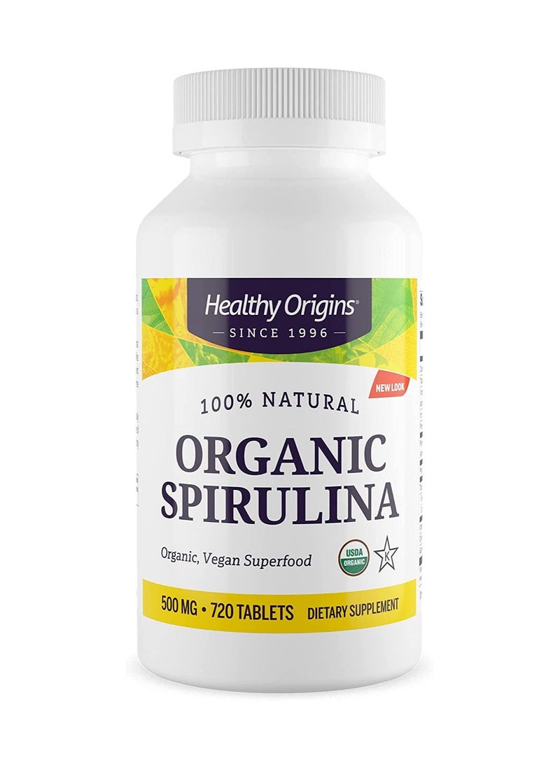 Healthy Origins - Organic Spirulina 100% Natural Organic, Vegan Superfood 50 mg Dietary Supplement - 720 Tablets - Image 1