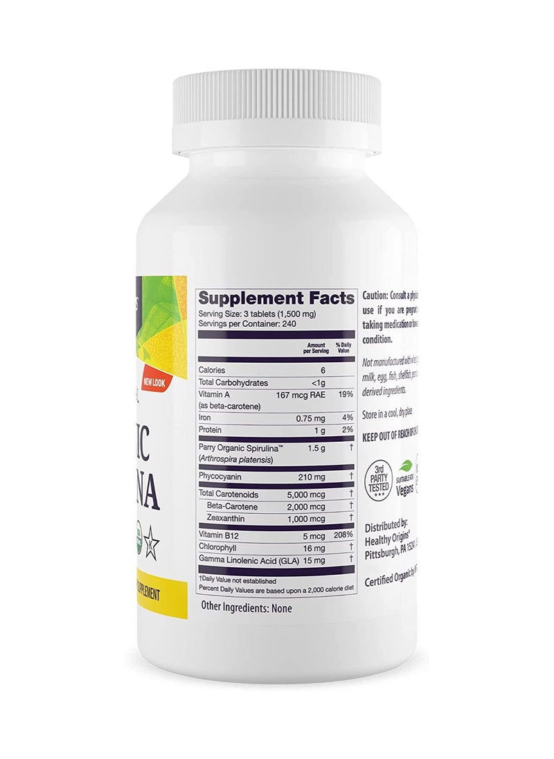 Healthy Origins - Organic Spirulina 100% Natural Organic, Vegan Superfood 50 mg Dietary Supplement - 720 Tablets - Image 1