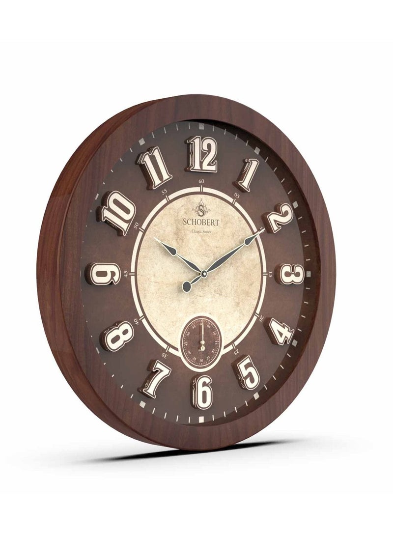 Schobert Wooden Wall Clock 60cm Italian Design  60cm Silent Silky Move  Sub-Second Hand 3D Numerals - Image 3