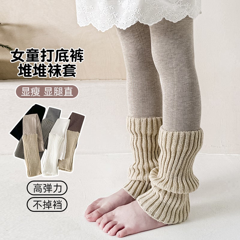 New Children'S Leggings Girls' Vertical Socks Stitching Pants Trendy Pants Stacked Socks Cotton Pants Korean Style High Elastic - Image 3