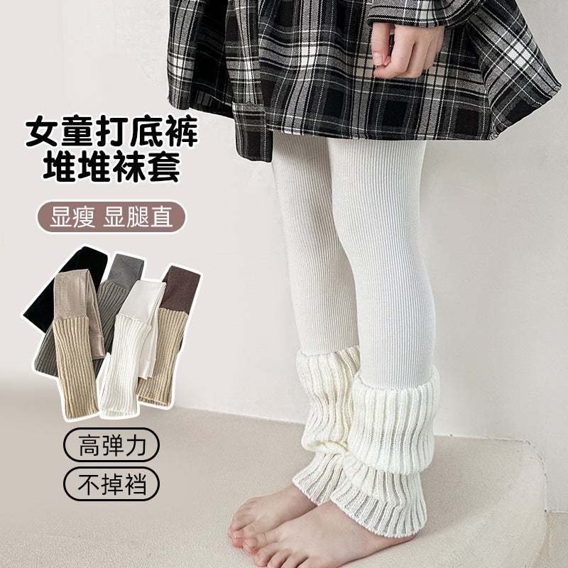 New Children'S Leggings Girls' Vertical Socks Stitching Pants Trendy Pants Stacked Socks Cotton Pants Korean Style High Elastic - Image 2